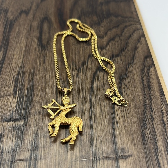 Vintage Monet Gold Zodiac Sagittarius Archer Necklace Vintage Monet 1990’s - Picture 12 of 16